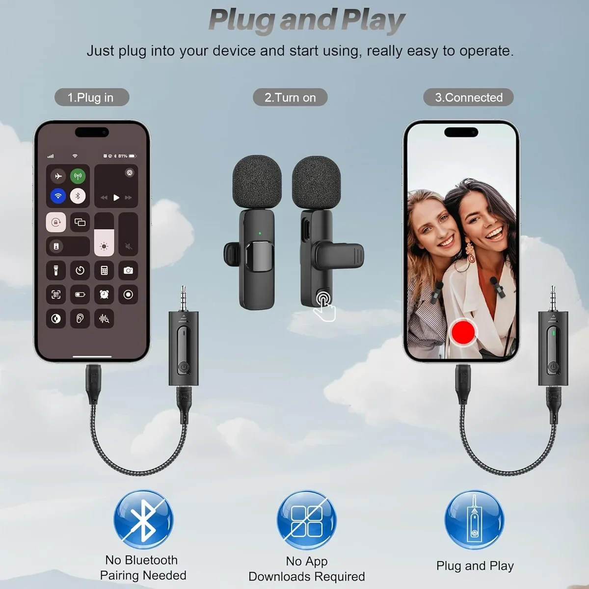 ميكروفون Lavalier لاسلكي جديد للبث المباشر/يوتيوب/تيك توك/فيسبوك ميكروفون للحد من الضوضاء المباشرة لهواتف iPhone/Android #4
