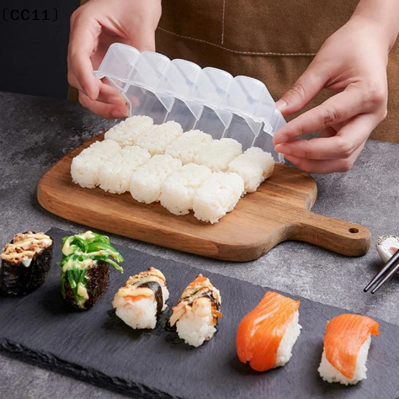 10 Grids Rice Ball Mold With Rice Spoon Sushi Non-stick Pressure Storage Box Lunch Tool DIY Kitchen Clear Onigiri Molds〔CC11〕