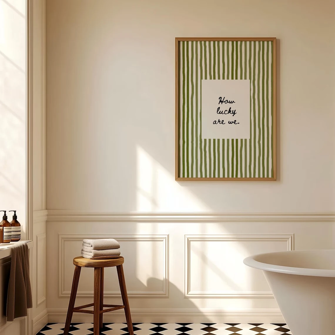 Modern How Lucky Are We Quotes Olive Green Striped Wall Art Print Canvas Painting Poster Picture For Bedroom Home Decor image 3