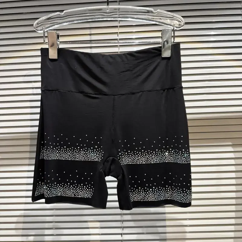 2023 Spring Summer New Gradient Rhinestone Quick-Drying Stretch Slim Fit Leggings Shorts Women's Inner Wear Black Base Shorts