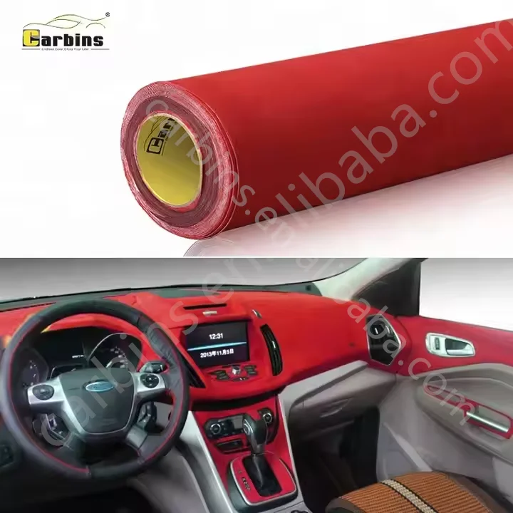 Carbins Best Touch rode zelfklevende suède stoffen wrap met lijm auto-interieur decoratie fluwelen suède film
