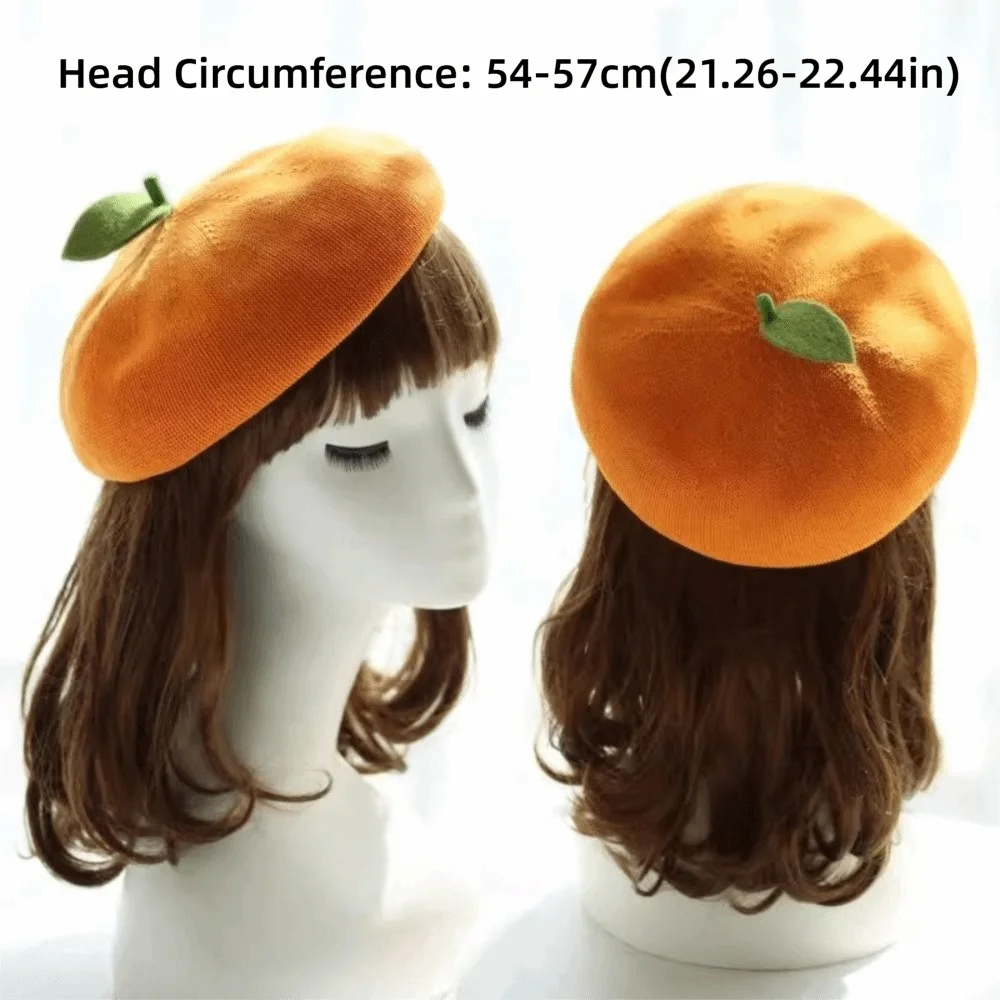 Japanese style Red Apple Beret Cap Breathable Soft Painter Hat Orange Shaped Handmade Fruit Beret Autumn and Winter Warmth view 5