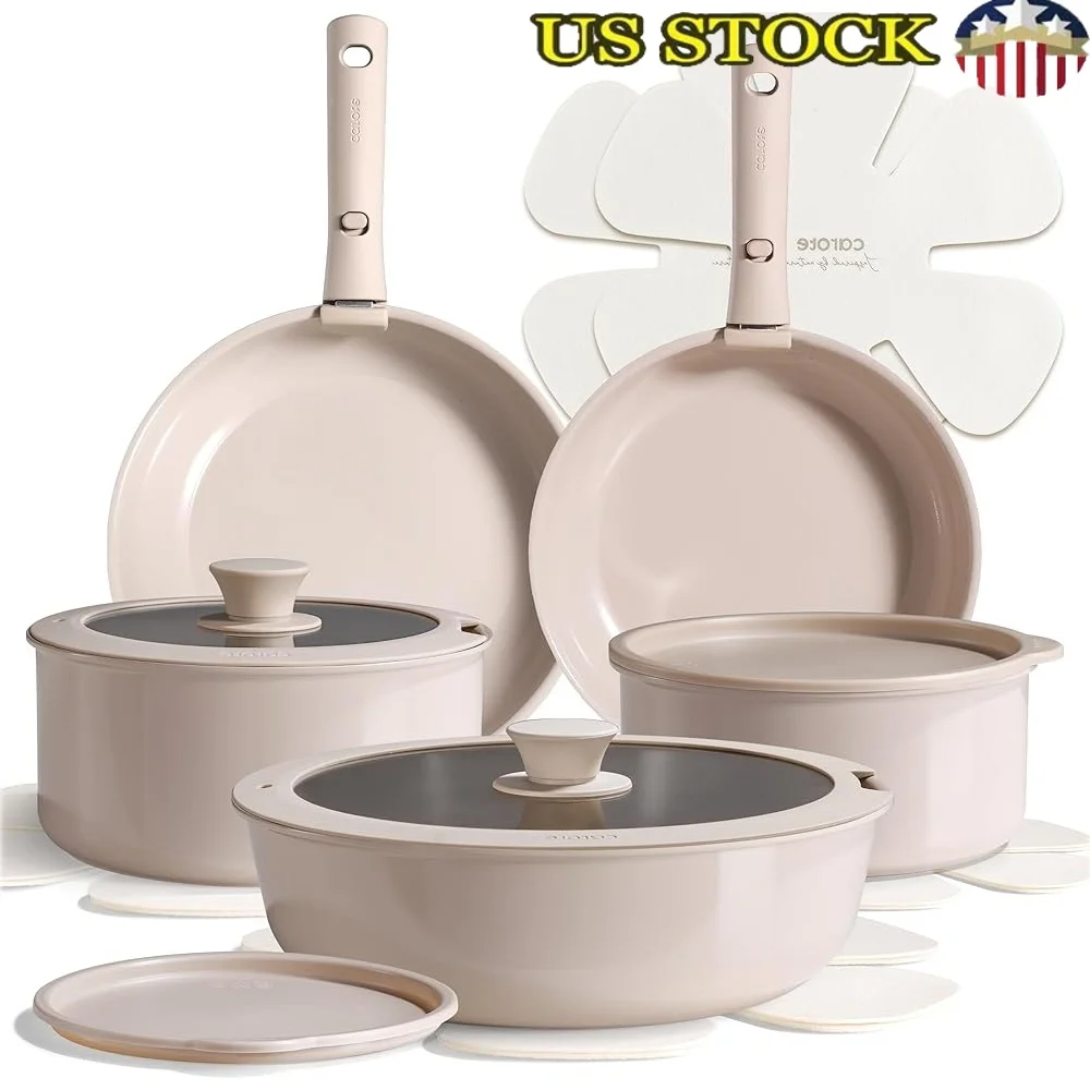 

Ceramic Cookware Set Non Stick Induction Pots Pans 15 PCS Healthy Cookware Non Toxic Kitchen Essential Durable Safe Cookware