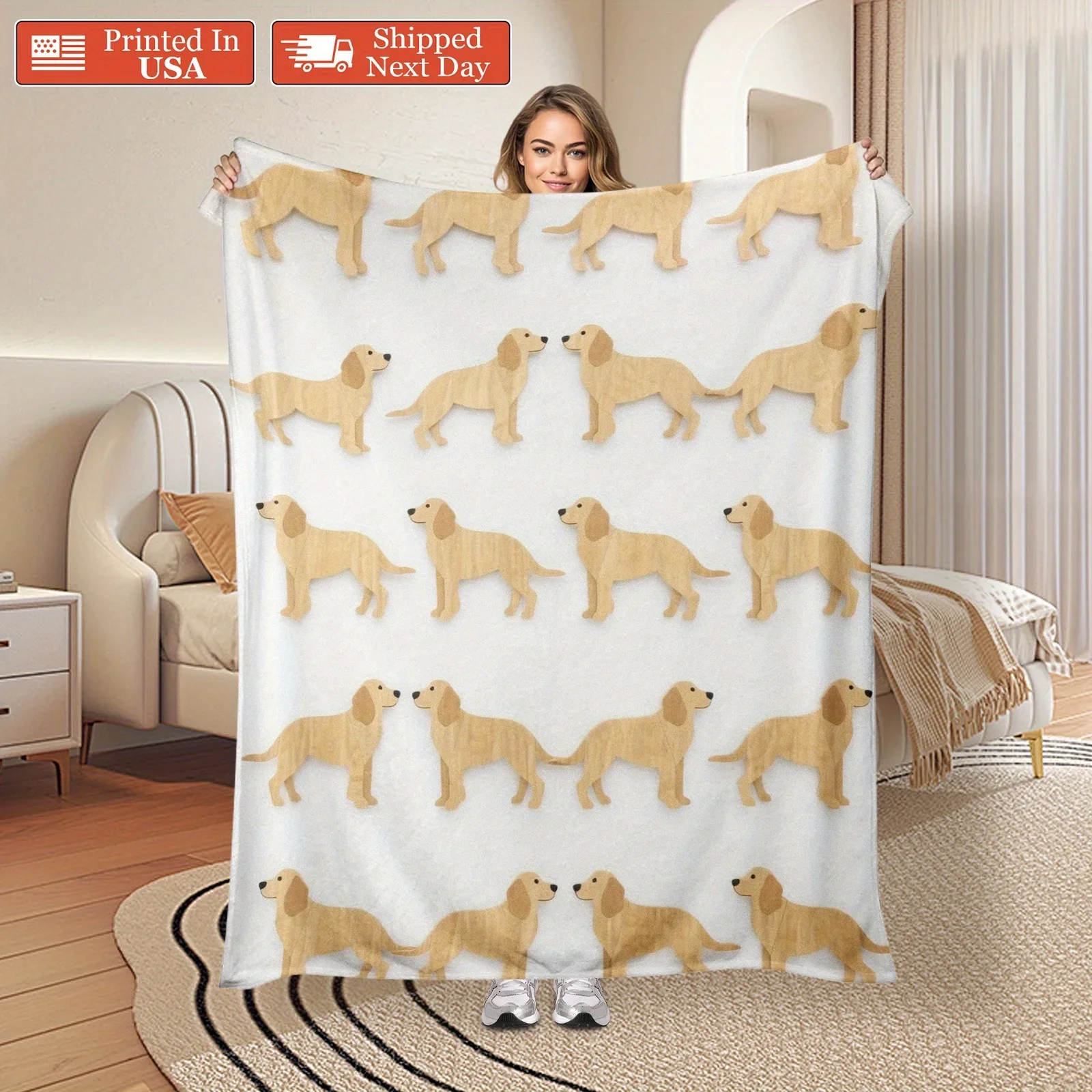

Elevate Your Home Decor With This Warm Brown Blanket Featuring Repeating Patterns Of Golden Retrievers For A Stylish And Cozy