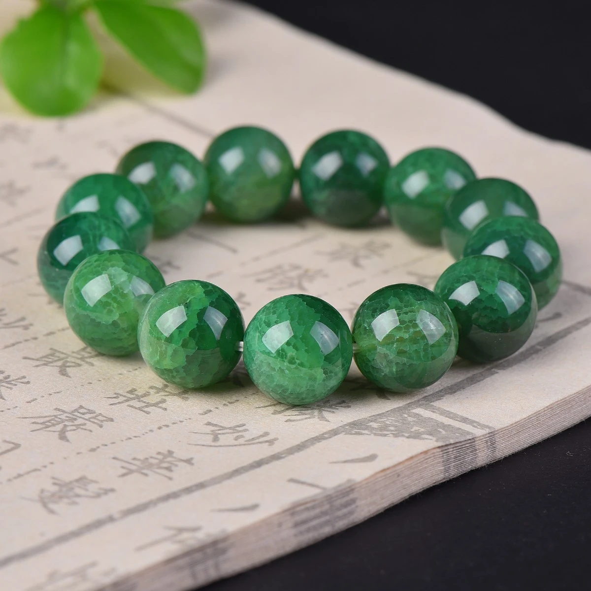 16mm Natural Green Agate Bracelet Bangles Men Women Healing Gemstone Fine Jewelry Genuine Green Cracked Agate Beads Bracelets