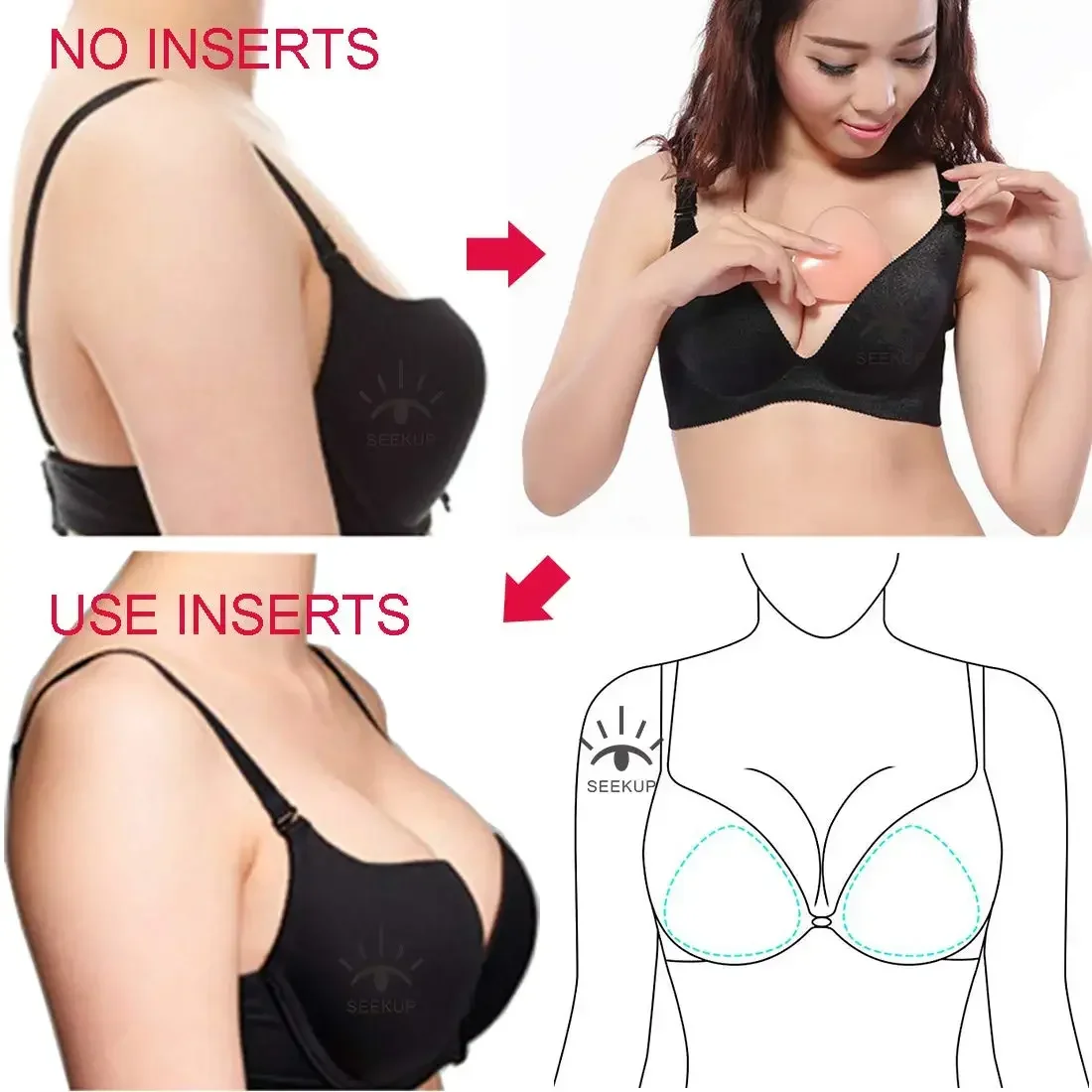 Silikon-BH-Einsätze, Brustpolster, klebriger Push-up-BH für Damen, Push-Up-BH, Körbchengröße, dickere Brustwarzenabdeckung, Patch, Bikini-Einsätze für Badeanzug