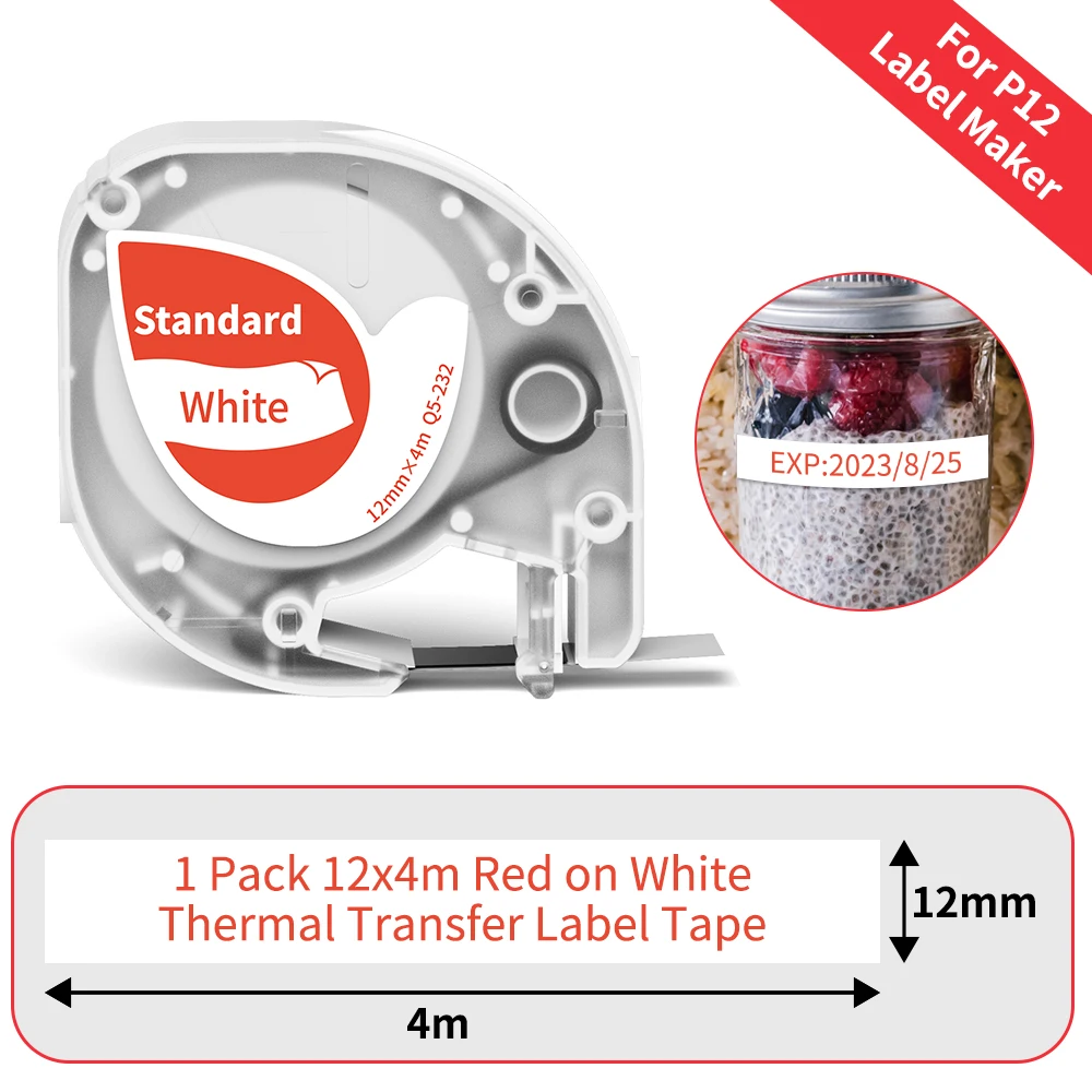 Phomemo P12 P12Pro Etikettendrucker-Klebeband, Ersatz für DYMO Etikettendrucker, Pastic-Klebeband, Ersatz für DYMO Letra Tag 100H LT-100T LT110T