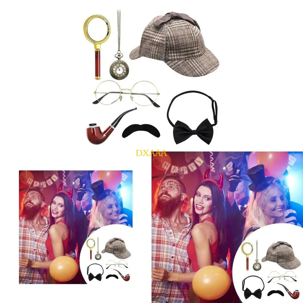 

DXAA 7Pcs Detective Costume Detective Outfits with Detective Hat Eyewear