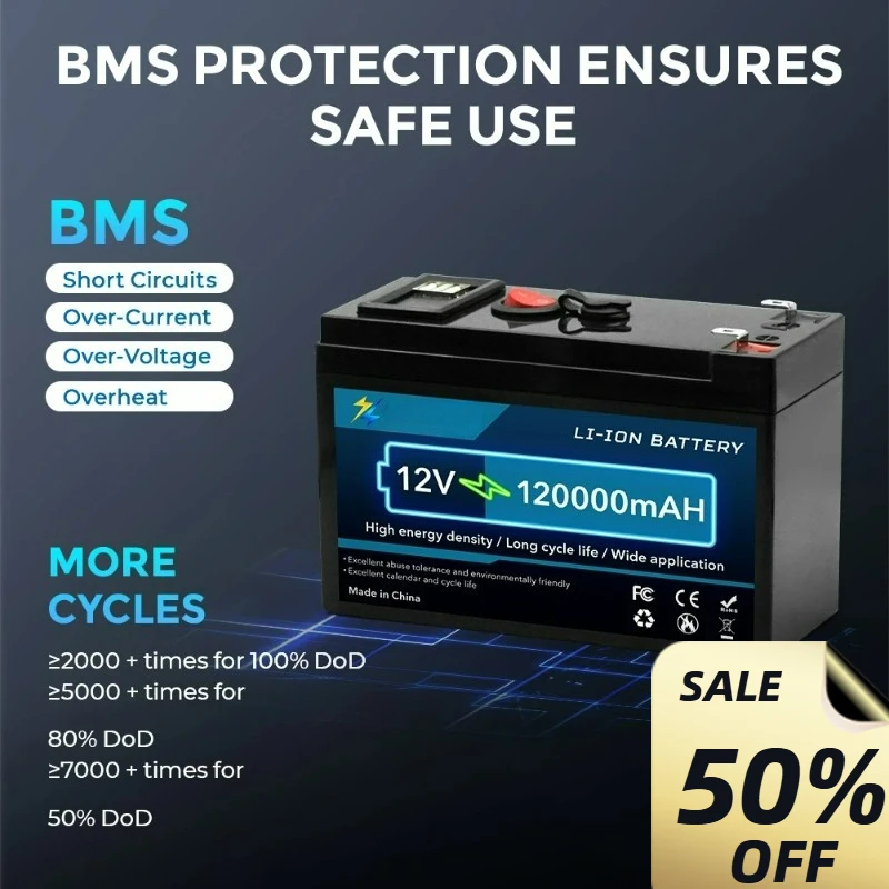 

18650 Lithium Rechargeable Battery Built in BMS for Solar/Wind Power Lighting Power Wheels Fish Finder and More 12V 150000mAh