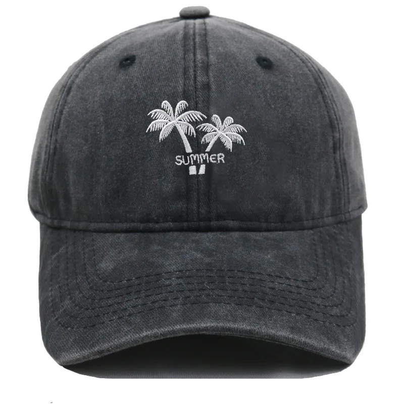 1pc Vintage Washed Summer Palm Tree Embroidery Baseball Cap Unisex Adjustable Brim Dad Hat Beach Vacation Casual Outdoor Sun Hat