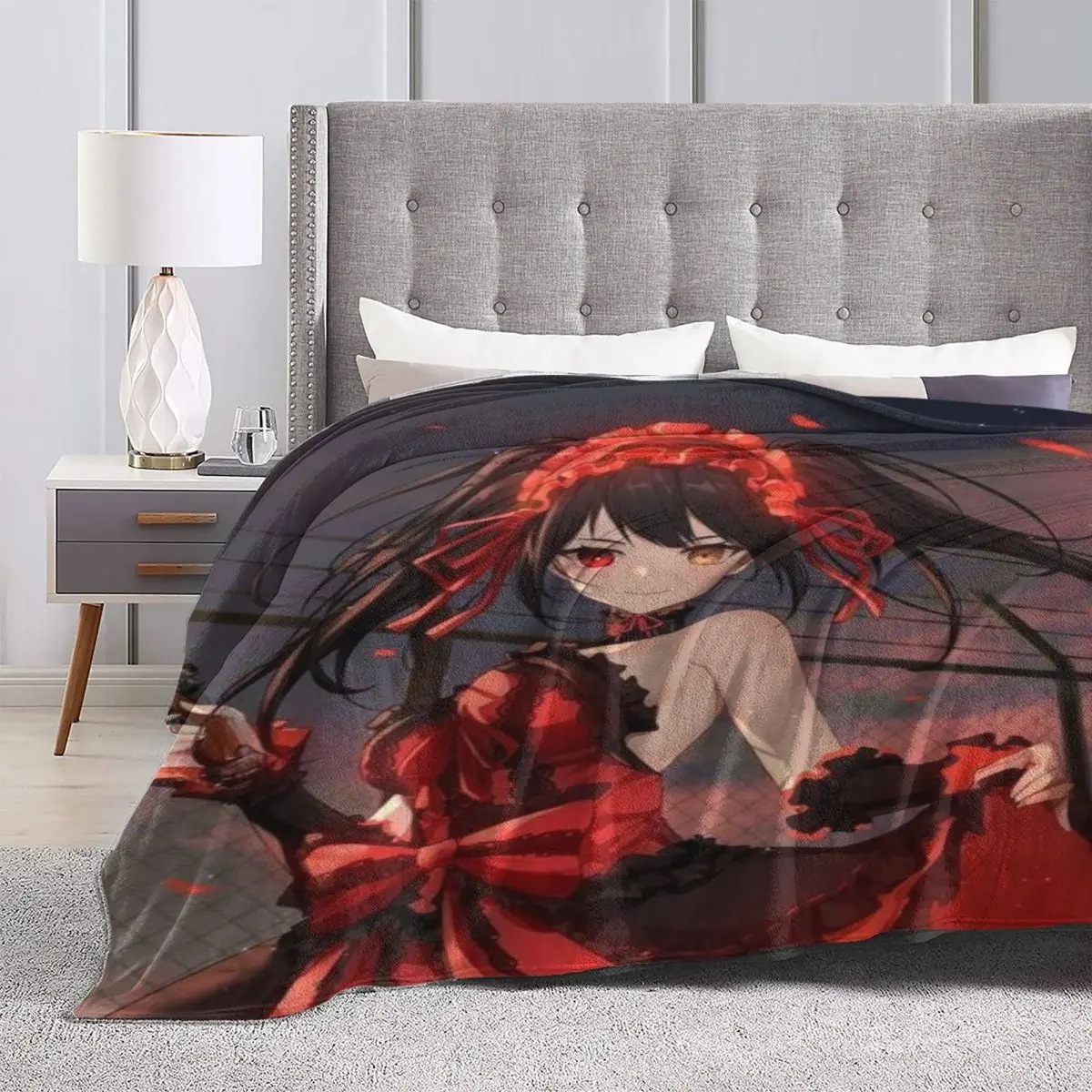 Kurumi Tokisaki Manga Flannel Blanket Pretty Red Dress Girl Warm Soft Throw Blanket for Bed Picnic Bedspread Sofa Bed Cover