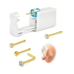 4Pcs Nose Piercing Kit With Nose Stud, 1 Nose Piercing Gun, Disposable Nose Piercing Kit With Straight L-Shape Nose Rings Stud