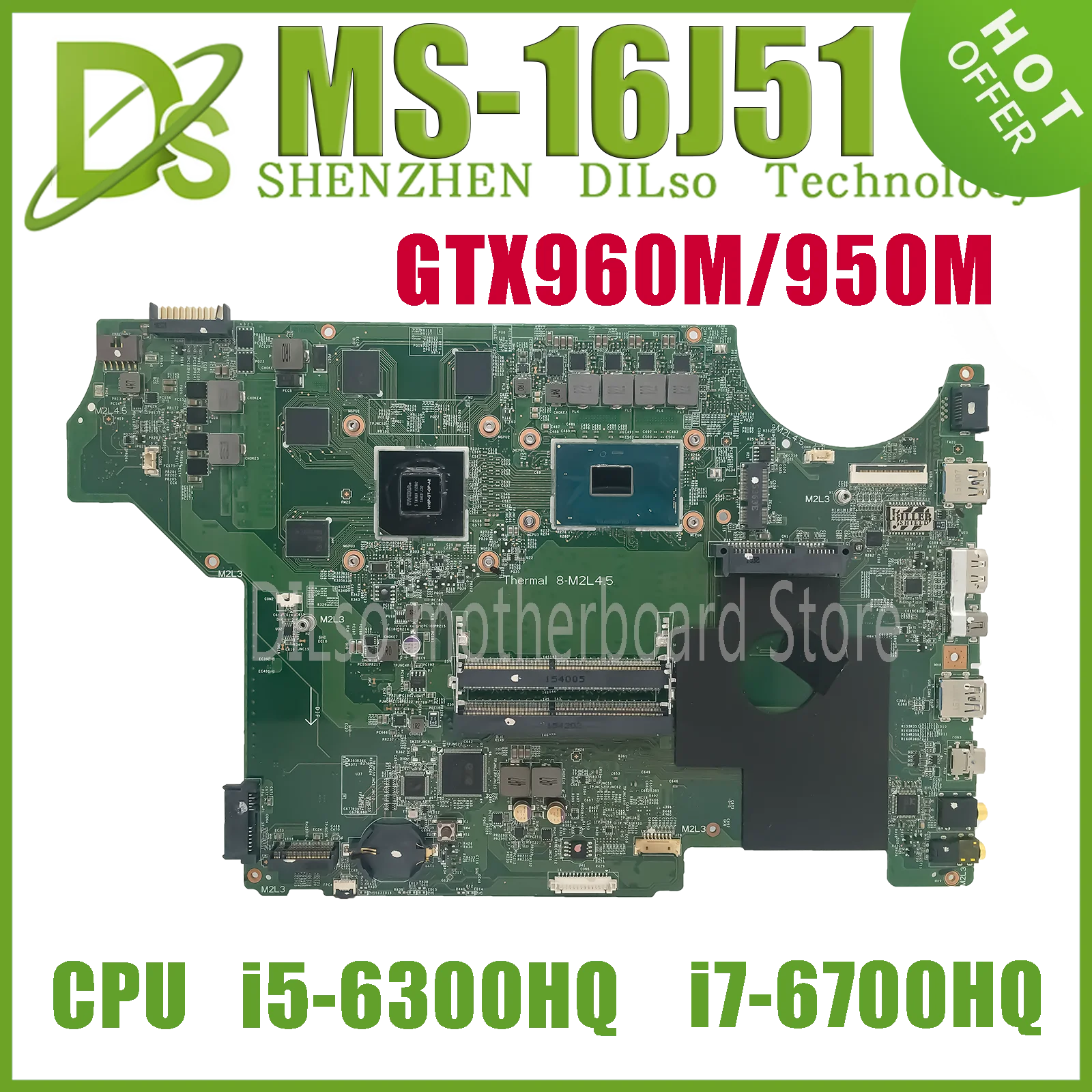 KEFU-placa base MS-16J51 para ordenador portátil MSI MS-16J51, versión: 1,0, con i5-6300HQ, GTX950M/960M, 100% prueba OK