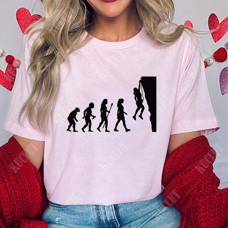 Evolution of Rock Climbing Printed Women T-Shirt Funny Graphic Short Sleeve Oversized Tees Fashion Street Clothing Summer Tops