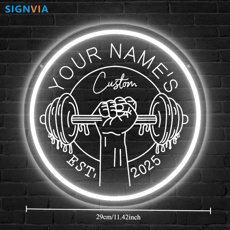 Custom LED Gym Neon Sign Barbell Dumbbell Design USB Powered Wall Light for Home Gym Fitness Room Club LED Business Signboard