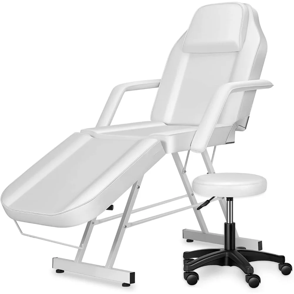 

Barber Chair, 3-Section Multipurpose Spa Massage Table w/Hydraulic Stool, 73-inch Adjustable Tattoo Chair w/Removable Headrest