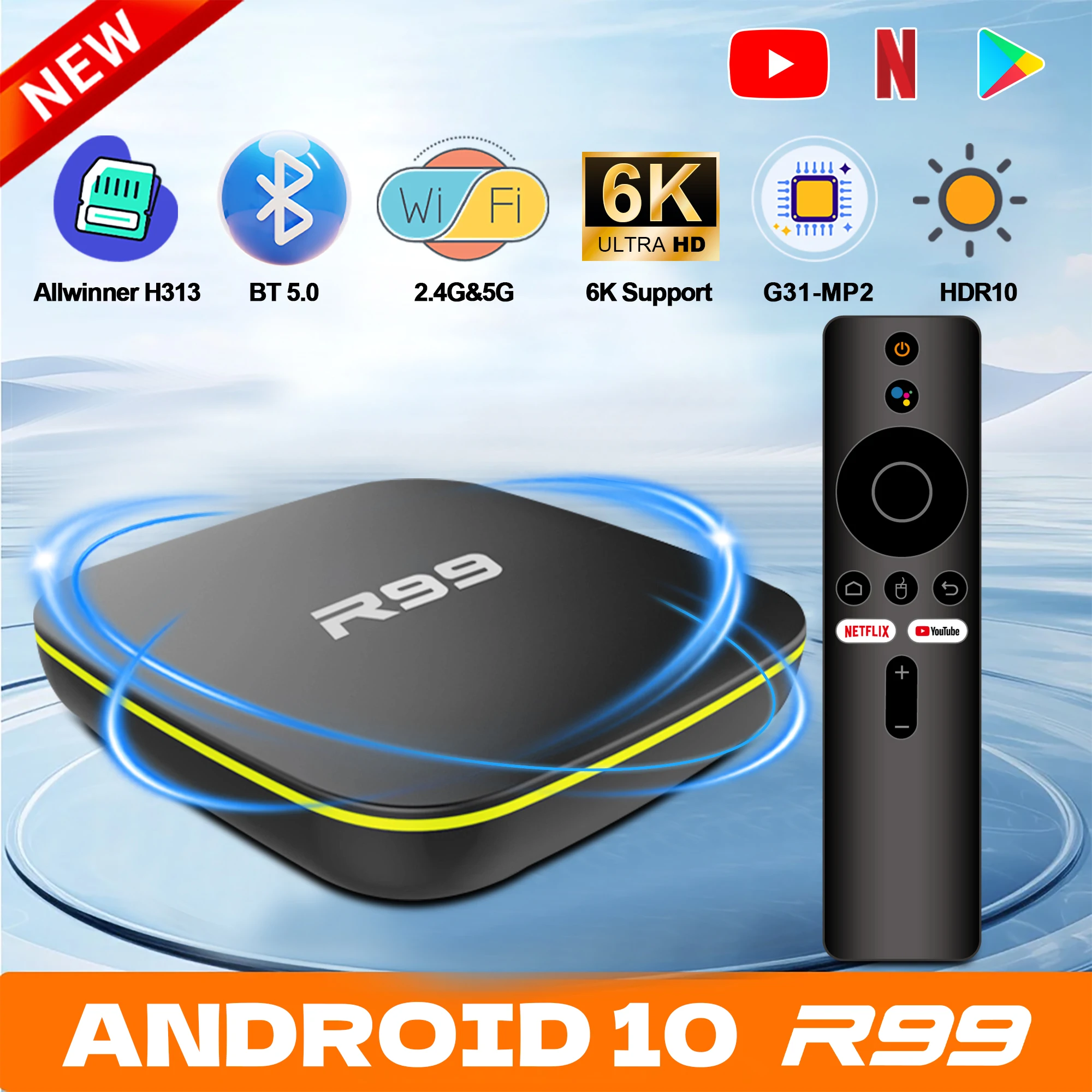 Smart TV BOX R99 Projection Function Android10 Allwinner H313 Quad Core Support 6K Google Voice Media Player Set Top Box