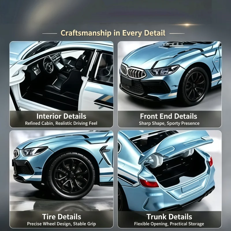 1:36 Scale Die-Casting Alloy Sports Car Model, Return Function Toy Car, Can Open the Door, Simulated Racing Toy, Suitable for Co
