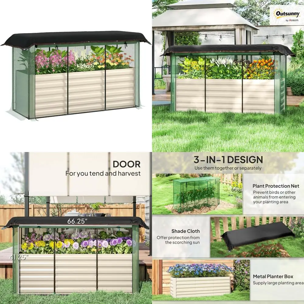 

Raised Garden Bed 5.9ft x 2ft x 1.9ft - Galvanized Metal Planter with Crop Cage, Plant Protection Net, and Shade Cloth Roof