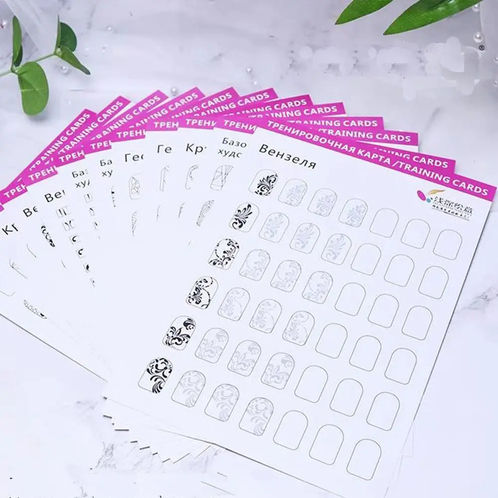 Reuseable for Beginner Easy To Clean Hand-painted Nail Art Practice Book Painting Template Nail Art Training Cards Nail Drawing