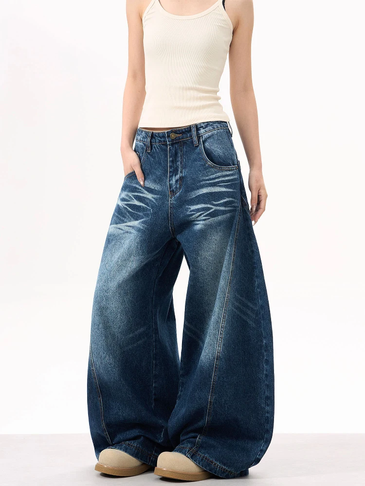 

Винтажные широкие джинсы-брюки свободного кроя в американском стиле для мужчин и женщин, повседневные хлопковые джинсовые брюки