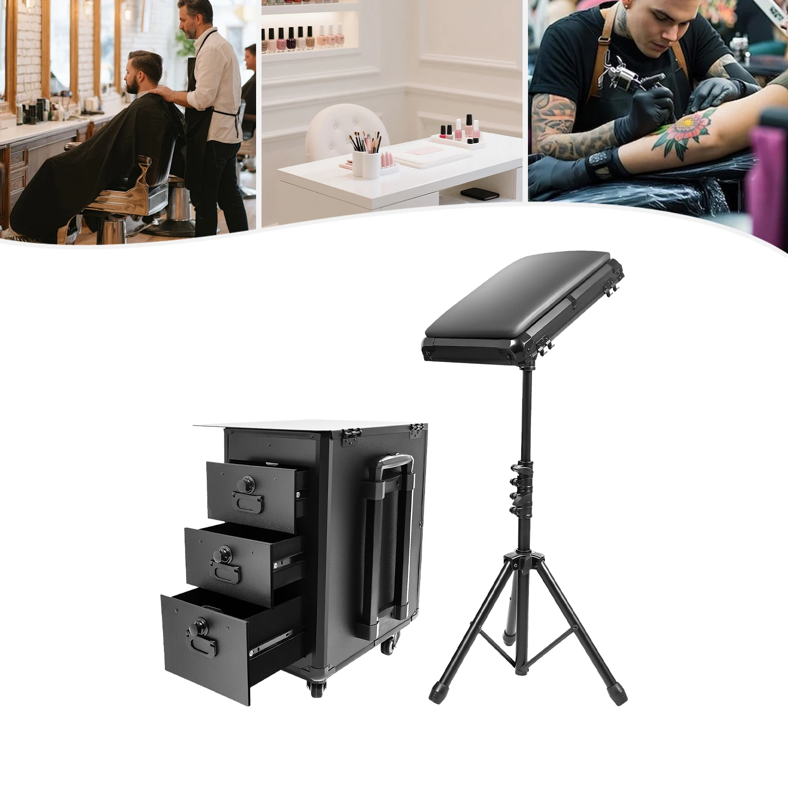 

Чехол для макияжа на колесиках, вокстак для татуировки, косметическая тележка, органайзер для хранения, чехол для макияжа, черный с 4 универсальными колесами