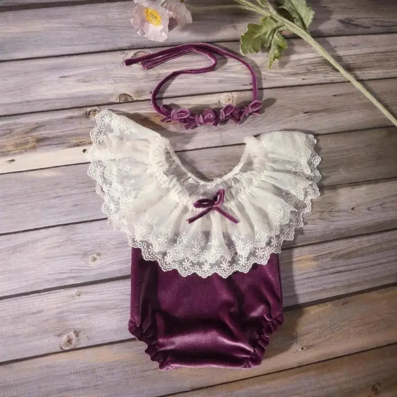 

F19F Элегантный бархатный и кружевный наряд для детского комфорта