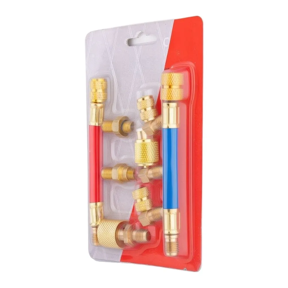 Car AC Connector Hose Adapter Kit Brass R134a To R12-Refrigerant Conversion Set For Auto Air Conditioning System Repair Tool