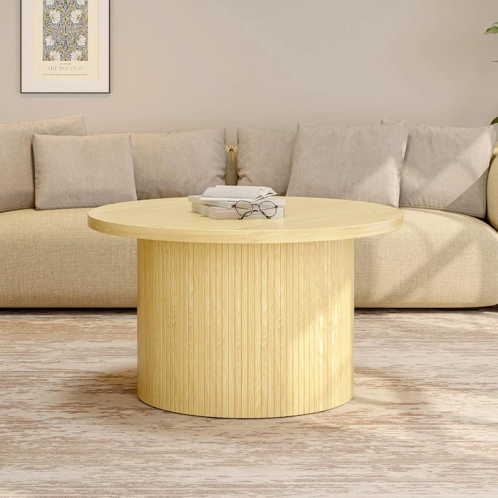 Stolik kawowy okrągły ONBRILL 31.5, stoliki kawowe z klapką do salonu, stolik kawowy w stylu mid-century modern z drewna, akcent w kształcie bębna