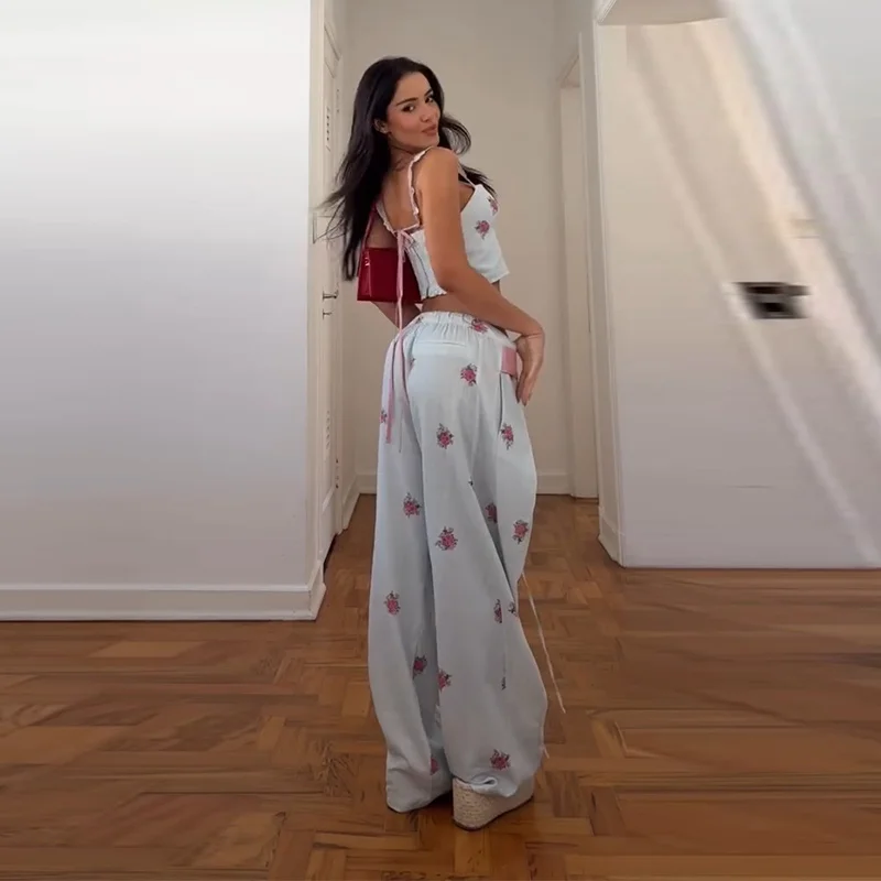 Korsett-Tops und Plissierte Hosen Sets für Damen, Sexy Spaghetti-Träger, Schulterfreies Ärmelloses Top mit Unregelmäßigem Saum und Weiter Hose, Neu – Detail 28