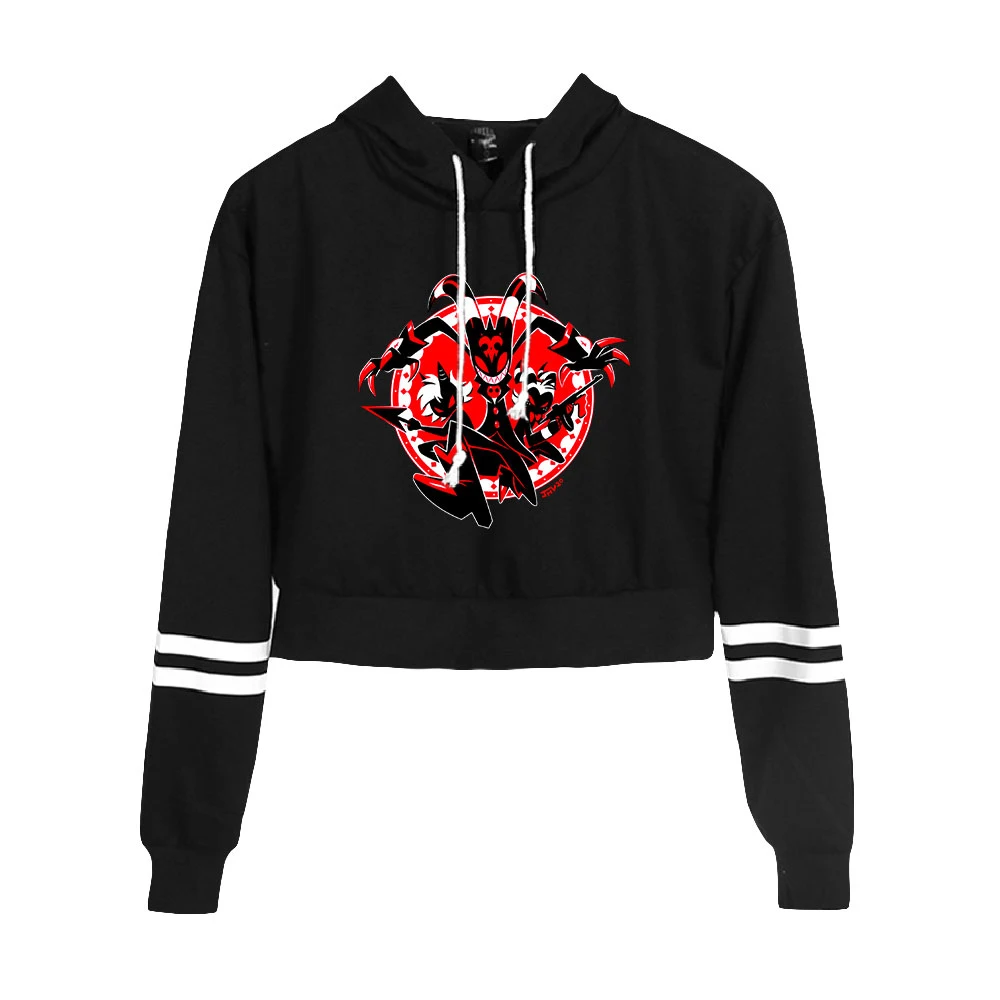 Helluva Boss Hoodies Crop Tops Long Sleeve Navel Cropped Hoodie Women Short Pullover Streetwear American Cartoon Vivziepop Tops