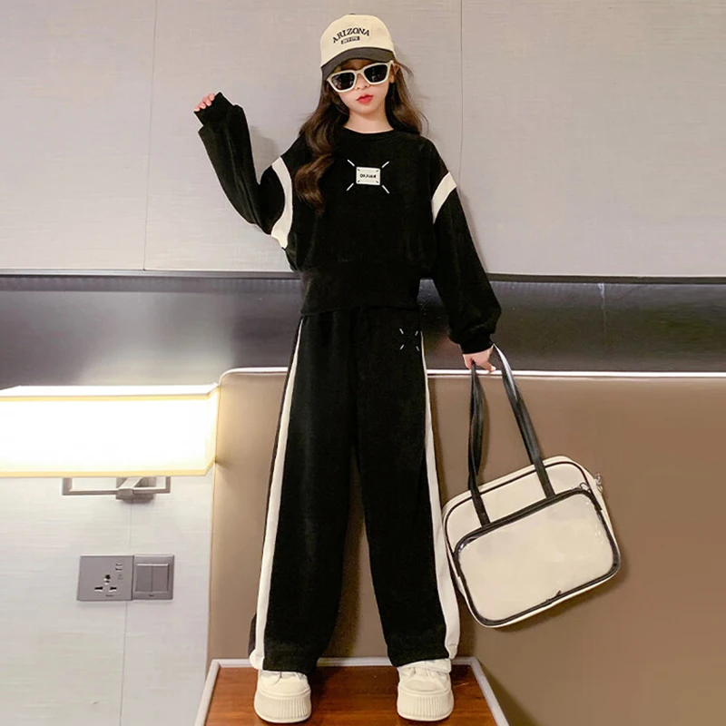 Dmwhsy Niñas Split Volver Mangas Largas Chándal 2PCS, Pullover Sudadera + Pantalones Jogging Traje Para Niños Adolescentes Primavera Otoño Deporte Al Aire Libre Yoga Set(aged 5-14Years