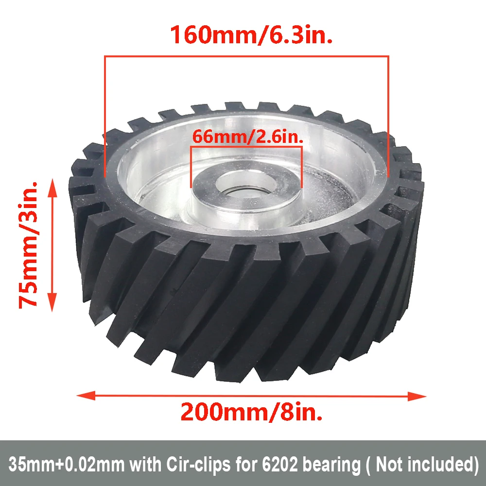 200 * 75 mm gekarteld rubberen contactwiel Dynamisch gebalanceerde riemslijper achterbank spanwiel