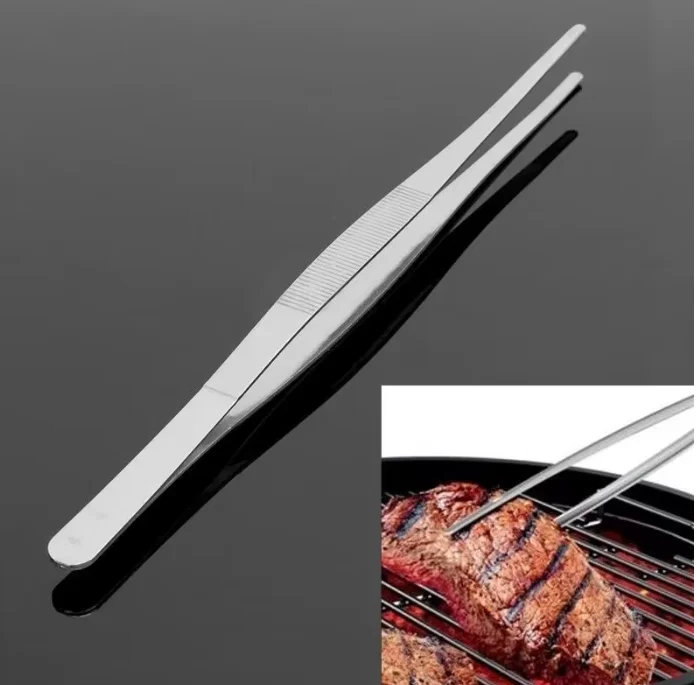 Stainless Steel BBQ Tong 19.5CM/30CM Home Garden Kitchen Long Food Tweezer Straight Toothed Kitchenware Barbecue Tool