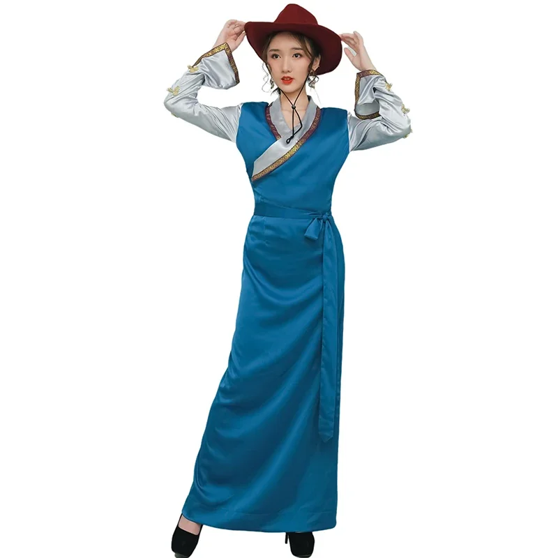 Traditional Tibetan Dress for Women Lhasa Clothes Ladies Oriental Chinese Long Qipao Cheongsam Dresses Female Tibet