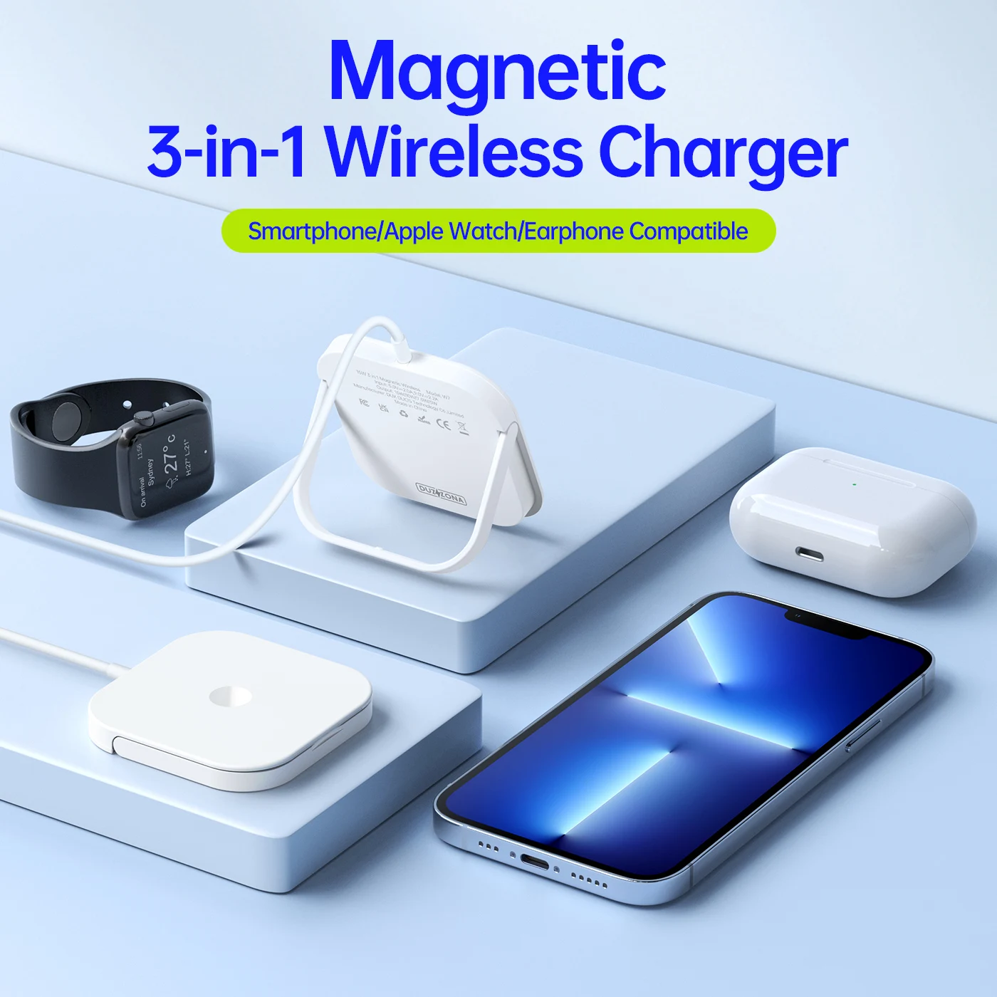 New 3-in-1 Magnetic Wireless Charger Stand 15W Output Power for iPhone 15 16 Pro Max Apple Watch AirPods Type-C Mobile Phone