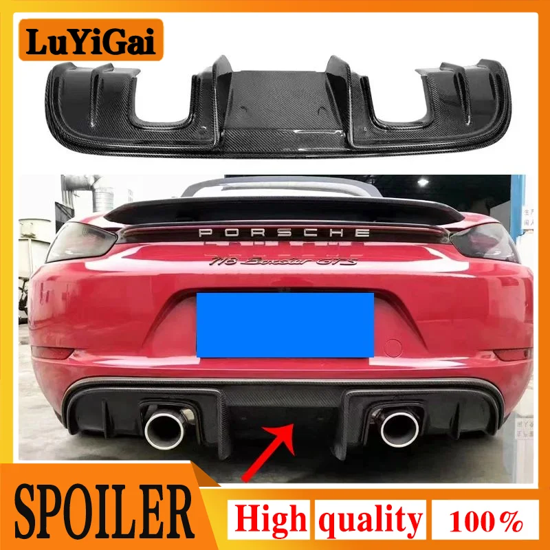 Rear Diffuser Lip Splitters Cover fit for Porsche 718 Cayman Boxster 2016-2022 Real Carbon Fiber Bumper Protector Double out FRP