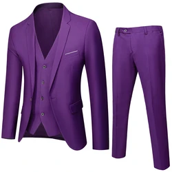 2026 Men's Purple 3-Piece Sets, Business/Wedding/Party Dress Suits, Fashion Slim Suits, Asian Size M-6XL