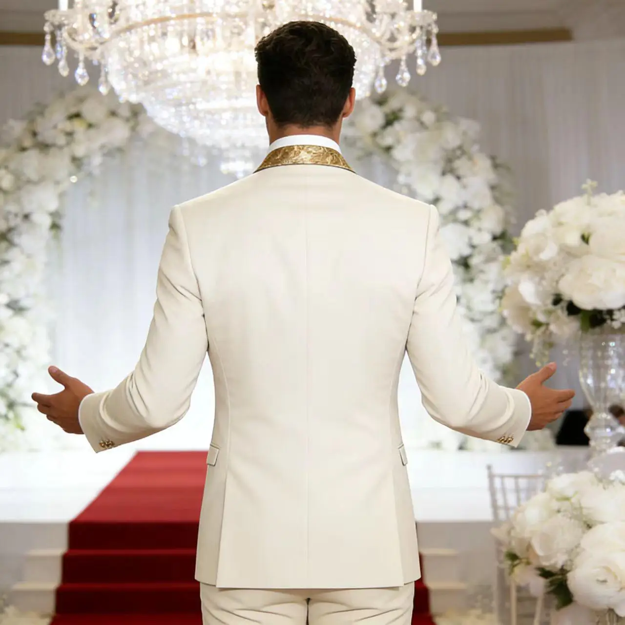 Men's 3-Piece Suit Set Classic One Gold Button Slim Fit Blazer Vest Pants Formal Business Wedding Wear - Image 6