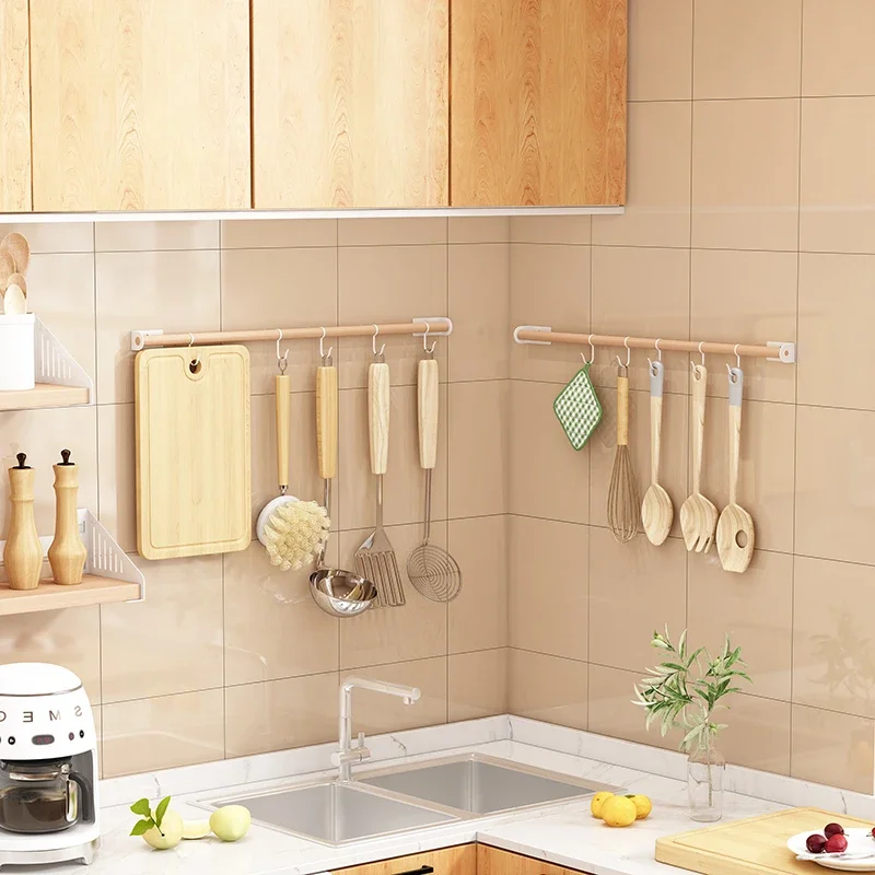 

Rust-Resistant Kitchen Hook Hanging Rod Frame for Pot and Shovel Easy-to-Clean Wall-Mounted Organizer Utensil Holder