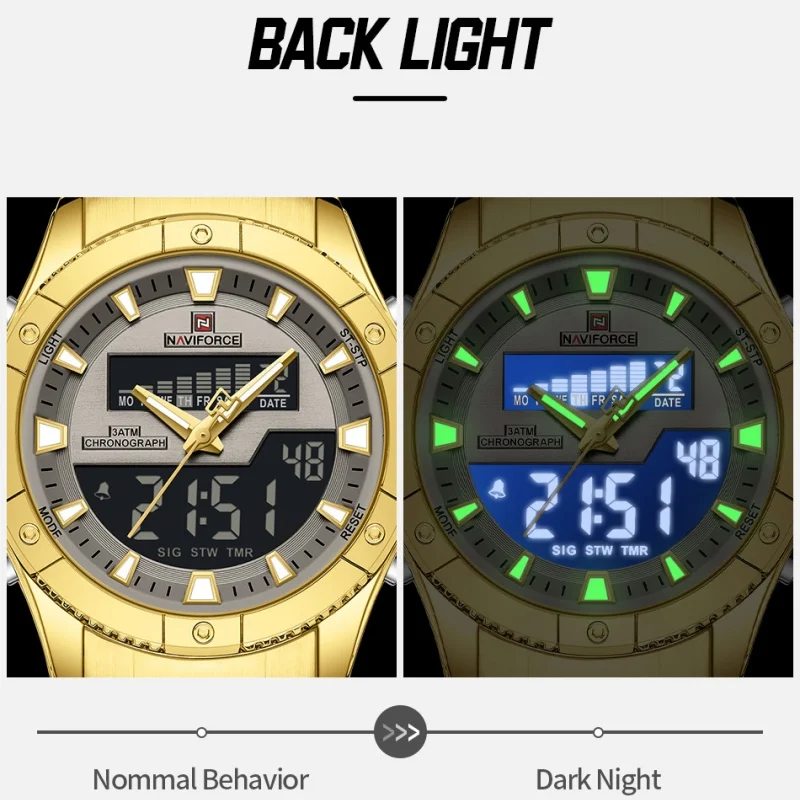 NAVIFORCE ساعة عصرية للرجال NF9259 كرونوغراف متعدد الوظائف عرض مضيئة مقاوم للماء ساعة إلكترونية رياضية للذكور #5