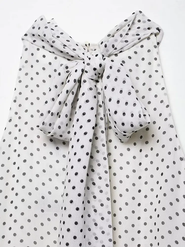 Top da donna casual chic gilet senza maniche con fiocco a pois nuova moda 2025 top larghi per le vacanze estive