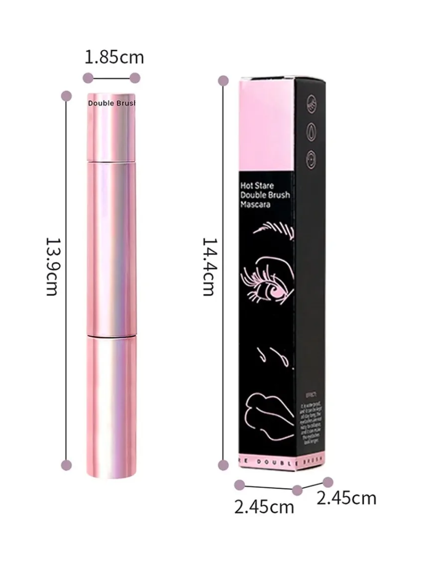 Custom Pink Tube Double-head Mascara Waterproof Yper-Curl Lengthening Extra Volume Long Lasting Non-smudging Black Mascara Bulk