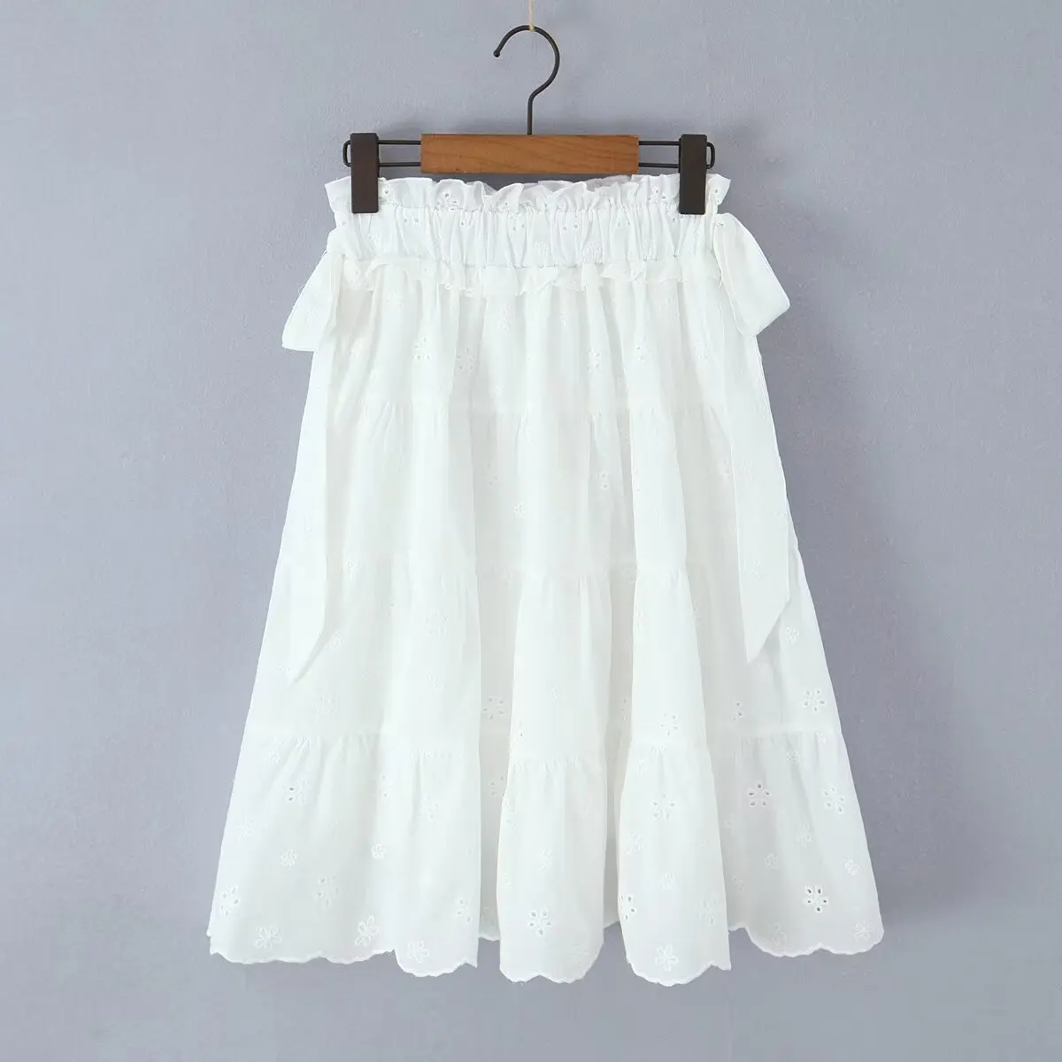 Dave&Di French Fashion Office Ladies Lazy Country Style White Embroidered Skirt Cotton Minimalist Casual Skirt For Women
