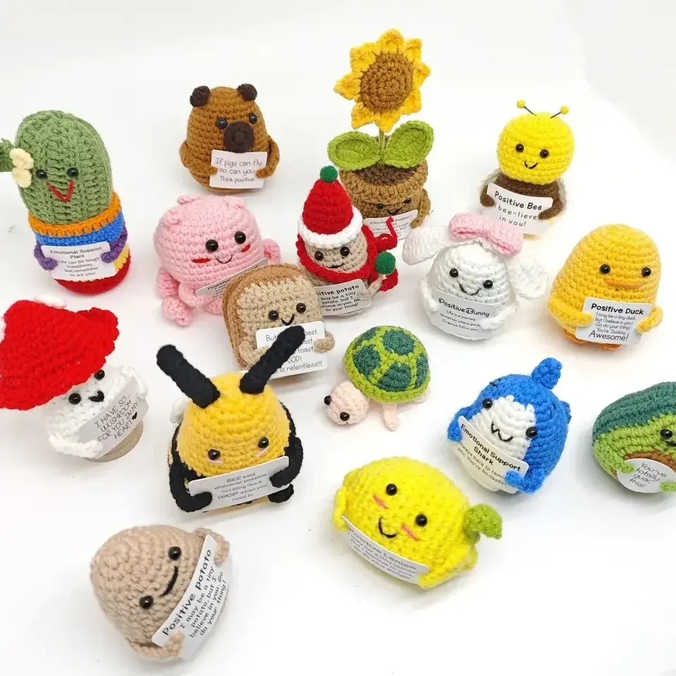 2026 Latest Models Handmade Knitted Crochet Doll Pocket Hug Positive Energy Plush Toy - Funny Emotional Avocado Bee Turtle Duck