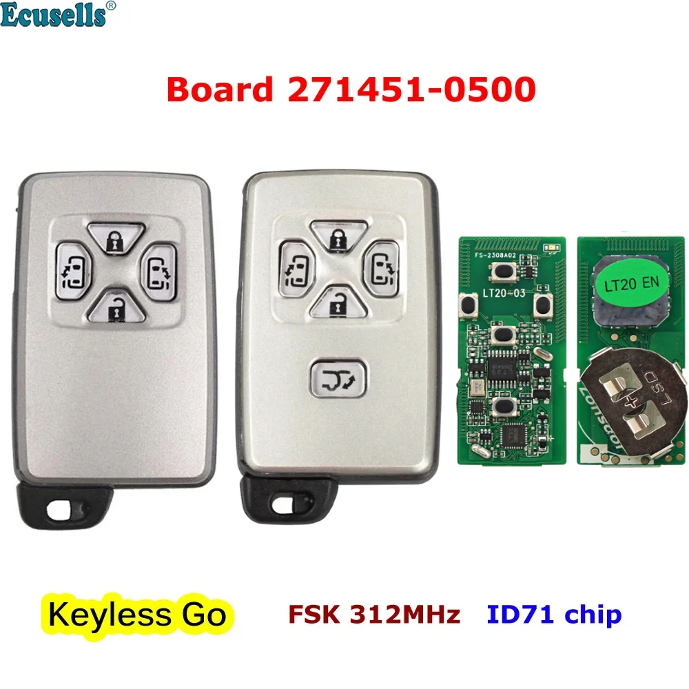 Ecusells Smart Keyless Go Remote Key Fob FSK 312MHz ID71 Chip for Toyota Alphard Estima Vellfire Board 271451-0500