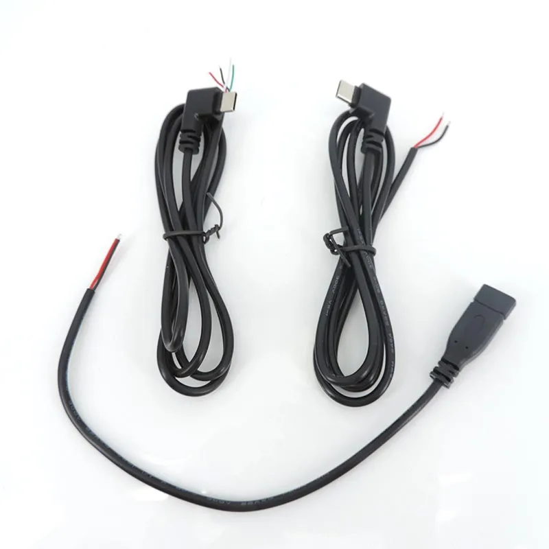 0.25-2M 2/4 core pin wire USB 2.0 Type C Male female elbow type-c Cable Connector right angle Plug DIY Repair data Charging cord