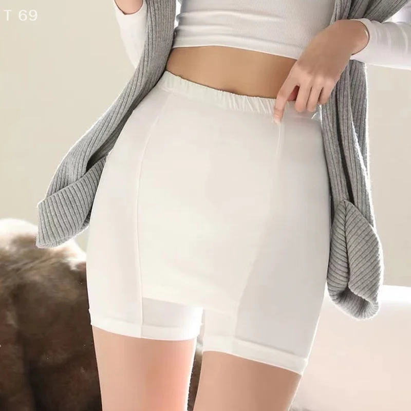 Pantalones de seguridad de seda de leche de doble capa para mujer, mallas ajustadas de cintura alta, talla grande, para verano