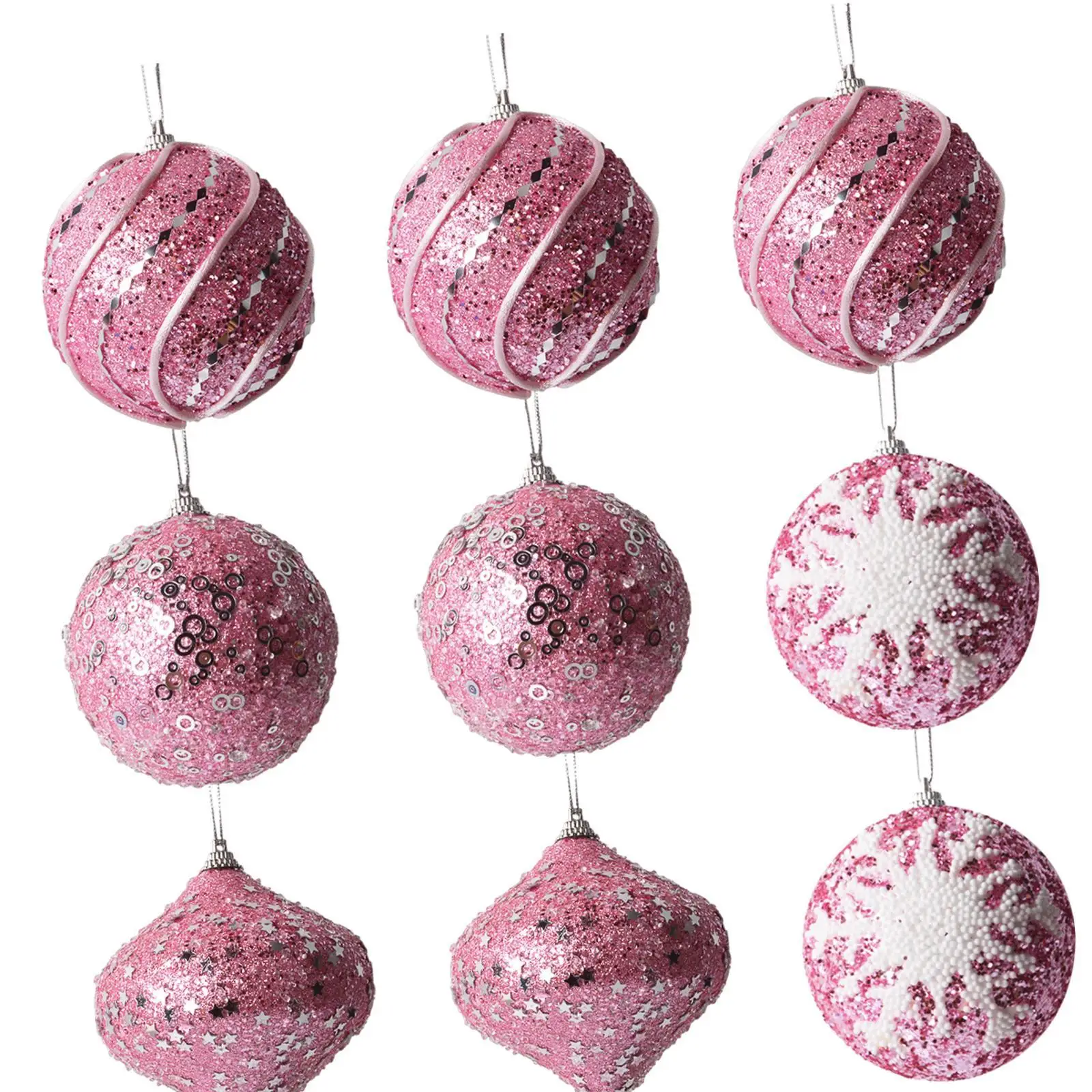 9Pcs Christmas Pink Ball Baubles Pendants Xmas Hanging Decoration Foam Material Shatterproof for Holiday Decor Multipurpose