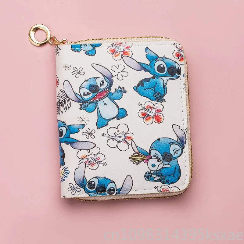 Disney Stitch Mini PU Zipper Coin Purse Wallet with Card Holder Cute Short Handbag for Women Girls Fans Daily Use Gift Idea
